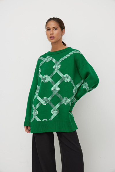 Свитер из хлопка pattern CHARMSTORE (one size, трава-молочный) 2206